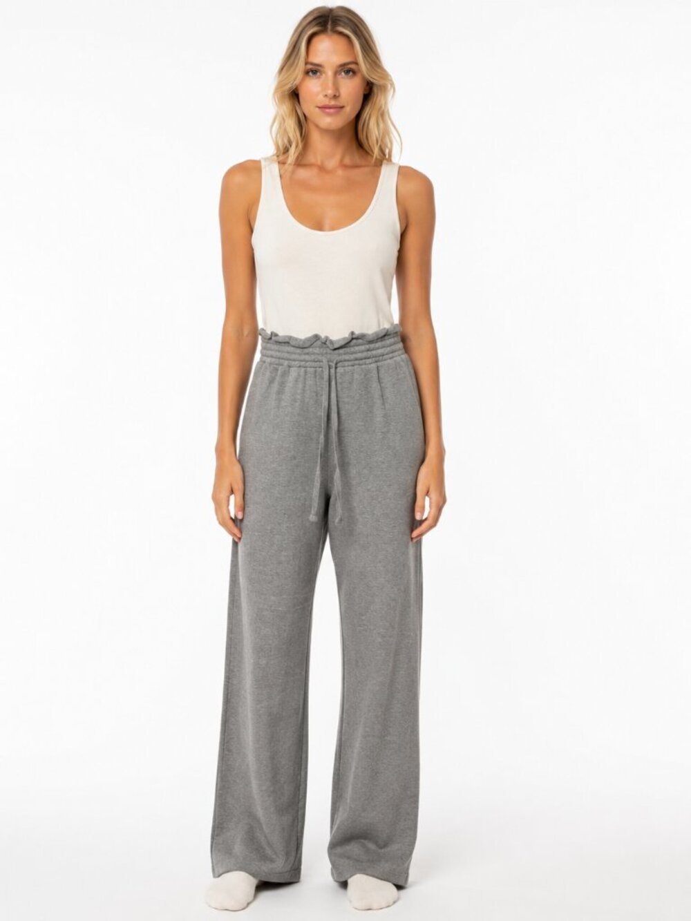 Hot & Delicious NWOT Gray White Lounge Jumpsuit Paperbag Waist Size S